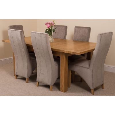 Seattle Oak Extending Dining Table and 6 Lola Grey Fabric Dining Chairs