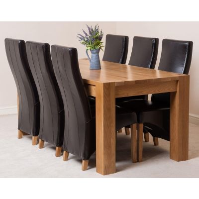 Kuba Large Oak Dining Table with 6 Lola Brown Leather Chairs