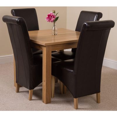 Oslo 90 x 90cm Small Square Oak Dining Set with 4 Montana Brown Leather Chairs