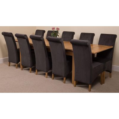 Richmond Large Oak Extending Dining Table with 10 Montana Black Fabric Chairs