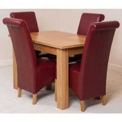 Hampton Small Oak Extending Dining Table with 4 Montana Burgundy Leather Chairs