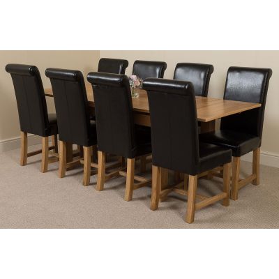 Richmond Medium Oak Extendable Dining Table with 8 Washington Black Leather Dining Chairs