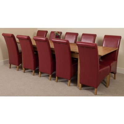 Richmond Large Oak Extending Dining Table with 10 Montana Burgundy Leather Dining Chairs