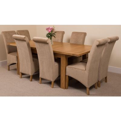 Seattle Oak Extending Dining Table and 8 Montana Beige Fabric Dining Chairs