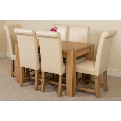 Kuba Small Oak Dining Table with 6 Ivory Washington Leather Chairs