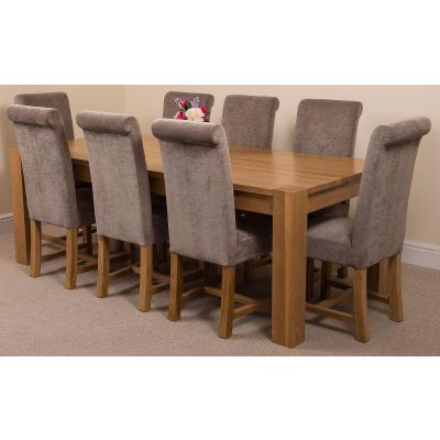 Kuba Extra Large Oak Dining Table with 8 Washington Grey Fabric Chairs