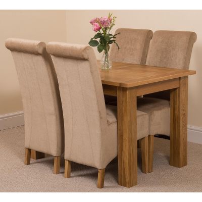 Hampton Small Oak Extending Dining Table with 4 Montana Beige Fabric Chairs