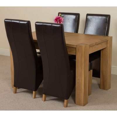 Kuba Small Oak Dining Table with 4 Brown Lola Leather Chairs