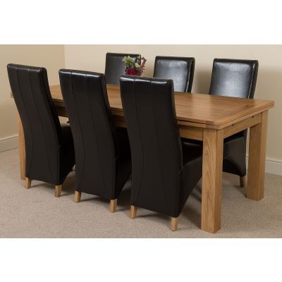 Richmond Large Oak Extending Dining Table with 6 Lola Black Leather Dining Chairs