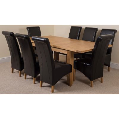 Seattle Oak Extending Dining Table and 8 Montana Black Leather Dining Chairs