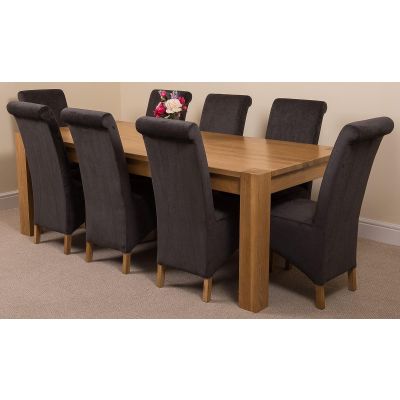 Kuba Extra Large Oak Dining Table with 8 Montana Black Fabric Chairs