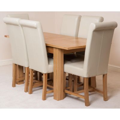 Hampton Small Oak Extending Dining Table with 6 Washington Ivory Leather Chairs