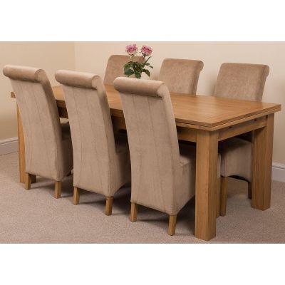 Richmond Large Oak Extending Dining Table with 6 Montana Beige Fabric Dining Chairs