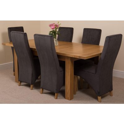 Seattle Oak Extending Dining Table and 6 Lola Dark Grey Fabric Dining Chairs