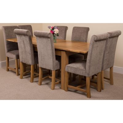 Richmond Medium Oak Extendable Dining Table with 8 Washington Grey Fabric Dining Chairs