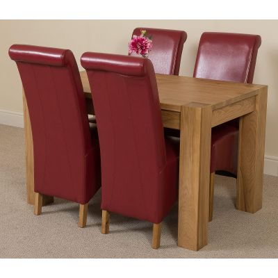 Kuba Small Oak Dining Table with 4 Burgundy Montana Leather Chairs