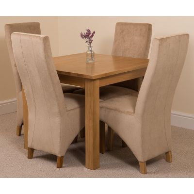 Oslo 90 x 90cm Small Square Oak Dining Set with 4 Lola Beige Fabric Chairs