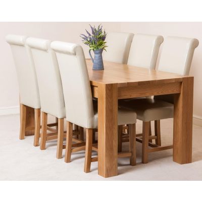 Kuba Large Oak Dining Table with 6 Washington Ivory Leather Chairs