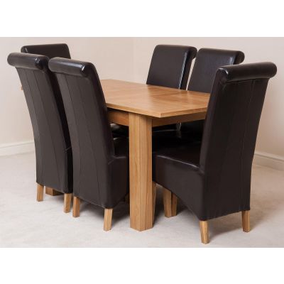 Hampton Small Oak Extending Dining Table with 6 Montana Brown Leather Chairs