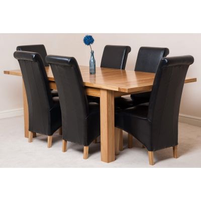 Seattle Oak Extending Dining Table and 6 Montana Black Leather Dining Chairs