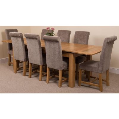 Richmond Large Oak Extending Dining Table with 8 Washington Grey Fabric Dining Chairs