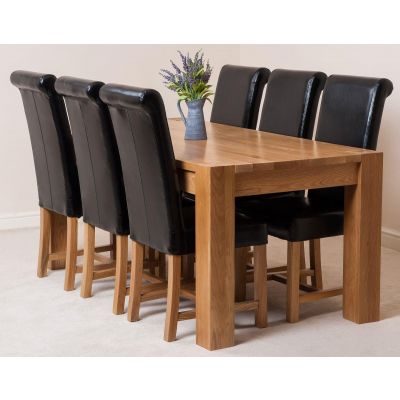 Kuba Large Oak Dining Table with 6 Washington Black Leather Chairs