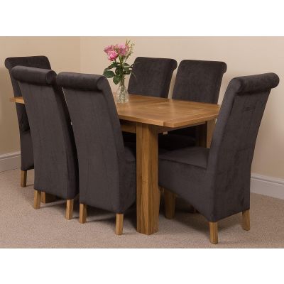 Hampton Small Oak Extending Dining Table with 6 Montana Black Fabric Chairs
