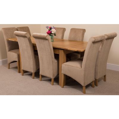 Richmond Medium Oak Extendable Dining Table with 8 Montana Beige Fabric Dining Chairs