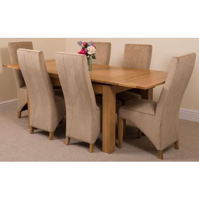 Richmond Medium Oak Extendable Dining Table with 6 Lola Beige Fabric Dining Chairs