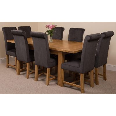 Seattle Oak Extending Dining Table and 8 Washington Dark Grey Fabric Dining Chairs