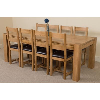 Kuba Extra Large Oak Dining Table with 8 Lincoln Oak Chairs