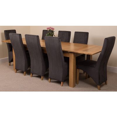 Richmond Large Oak Extending Dining Table with 8 Lola Black Fabric Chairs
