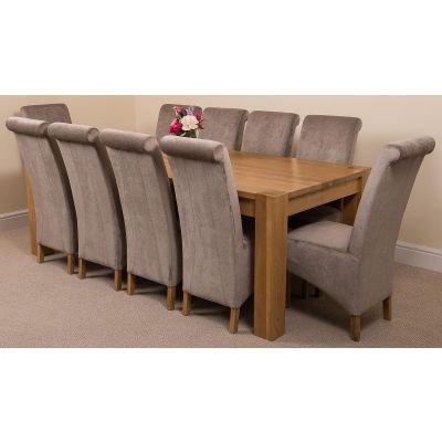 Kuba Extra Large Oak Dining Table with 10 Montana Grey Fabric Chairs
