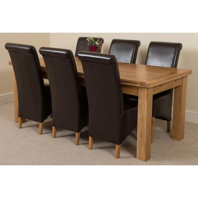 Richmond Large Oak Extending Dining Table with 6 Montana Brown Leather Dining Chairs