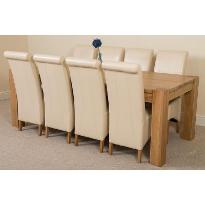 Kuba Extra Large Oak Dining Table with 8 Montana Ivory Leather Chairs