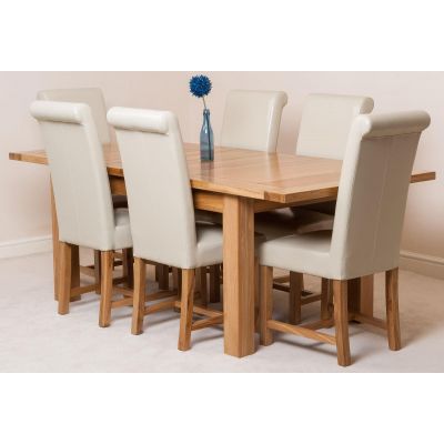 Seattle Oak Extending Dining Table and 6 Washington Ivory Leather Dining Chairs