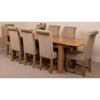 Richmond Large Oak Extending Dining Table with 8 Washington Beige Fabric Dining Chairs