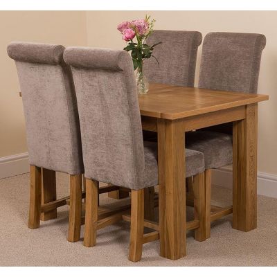 Hampton Small Oak Extending Dining Table with 4 Washington Grey Fabric Chairs