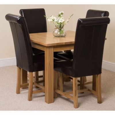 Oslo 90 x 90cm Small Square Oak Dining Set with 4 Washington Brown Leather Chairs