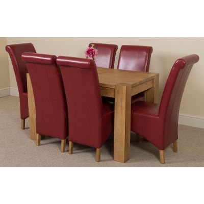 Kuba Small Oak Dining Table with 6 Burgundy Montana Leather Chairs