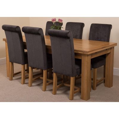Richmond Large Oak Extending Dining Table with 6 Washington Black Fabric Chairs