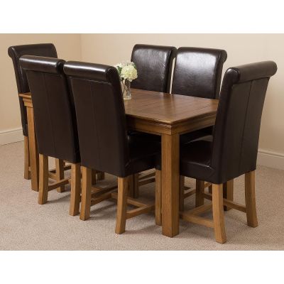 French Cau Large Dining Set 6 Brown, Rustic Dining Table With Leather Chairs