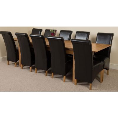 Richmond Large Oak Extending Dining Table with 10 Montana Black Leather Dining Chairs