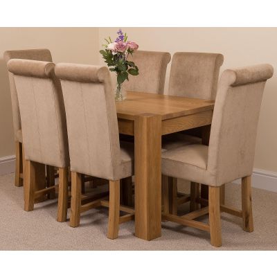 Kuba Small Oak Dining Table with 6 Beige Washington Fabric Chairs