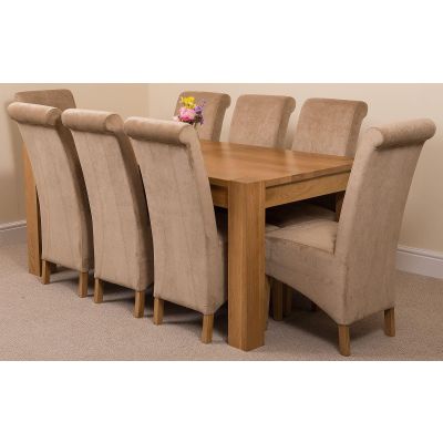 Kuba Large Oak Dining Table with 8 Montana Beige Fabric Chairs