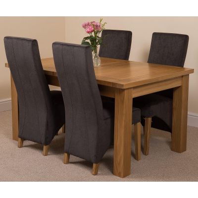 Seattle Oak Extending Dining Table and 4 Lola Dark Grey Fabric Dining Chairs