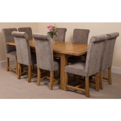 Seattle Oak Extending Dining Table and 8 Washington Grey Fabric Dining Chairs