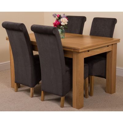 Richmond Medium Oak Extendable Dining Table with 4 Montana Black Fabric Chairs