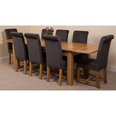 Richmond Large Oak Extending Dining Table with 8 Washington Black Fabric Chairs