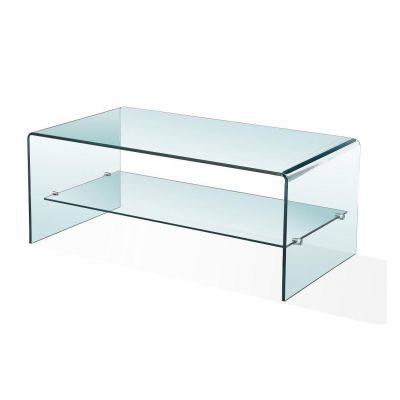 Luna Glass Coffee Table with Shelf | Clear Glass